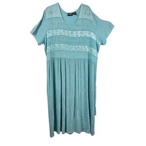 Naqui New York Midi Dress Womens 2X Blue Embroidered Cottagecore Boho V-Neck